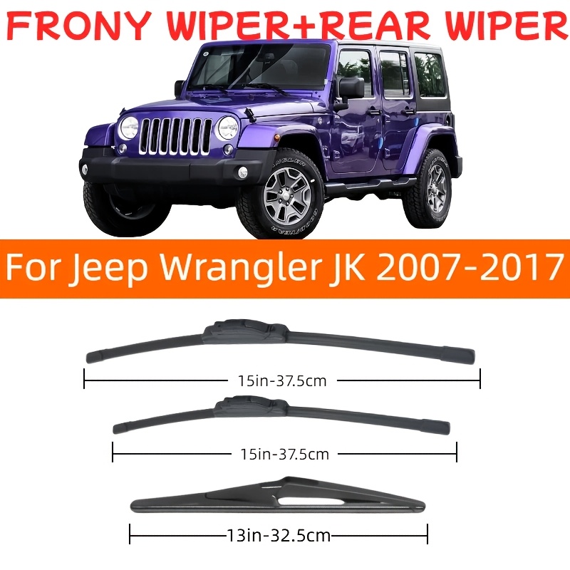 TEMU Suitable For For Wrangler Jk 2007-2017 Front And Rear Windshield Replacement Wiper Blades, Size 15in+15in+13in-37.5cm+37.5cm+32.5cm, Front And