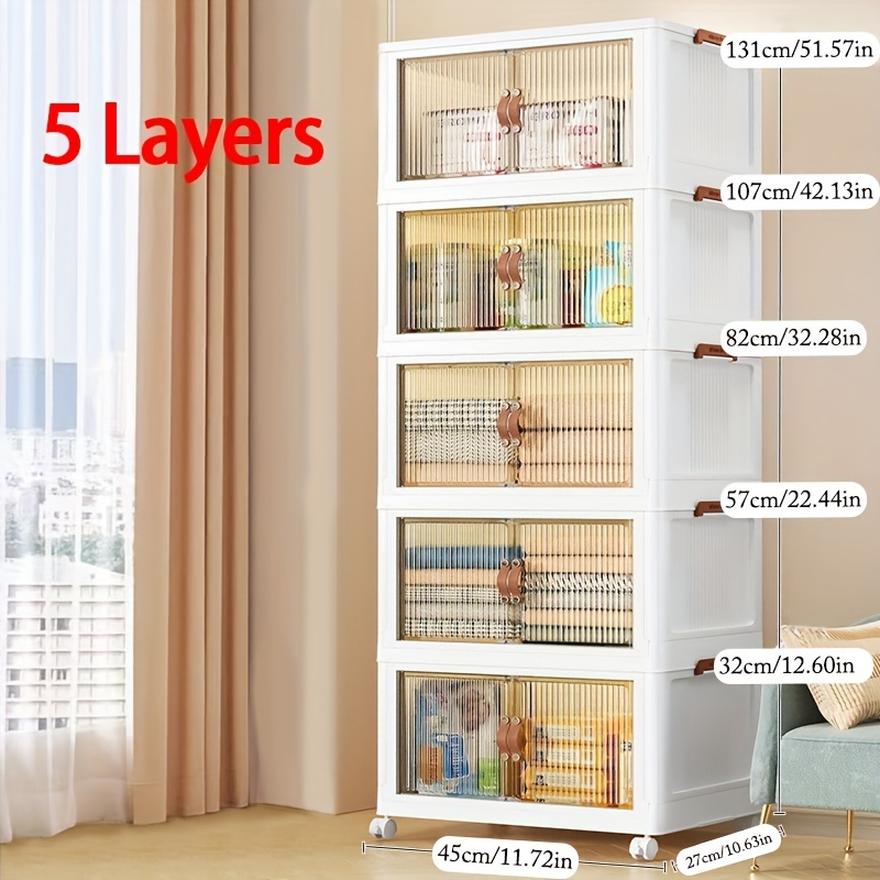 

1pc 5 Layers Storage Bins With Lids, Multifunctional Collapsible Storage Containers With Wheels, Clear Plastic Clothes Closet Organizer For Home And Foldable Storage Box For Toys, Clothes, Office