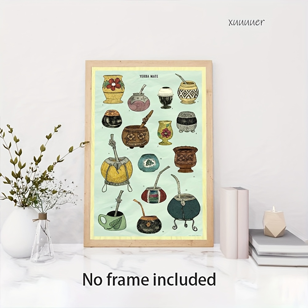 TEMU 2d Flat, Vibrant Yerba Mate Art Print - Frameless Canvas Wall Decor Suitable For Home, Coffee Bar & South Lovers - Traditional Mate Drink