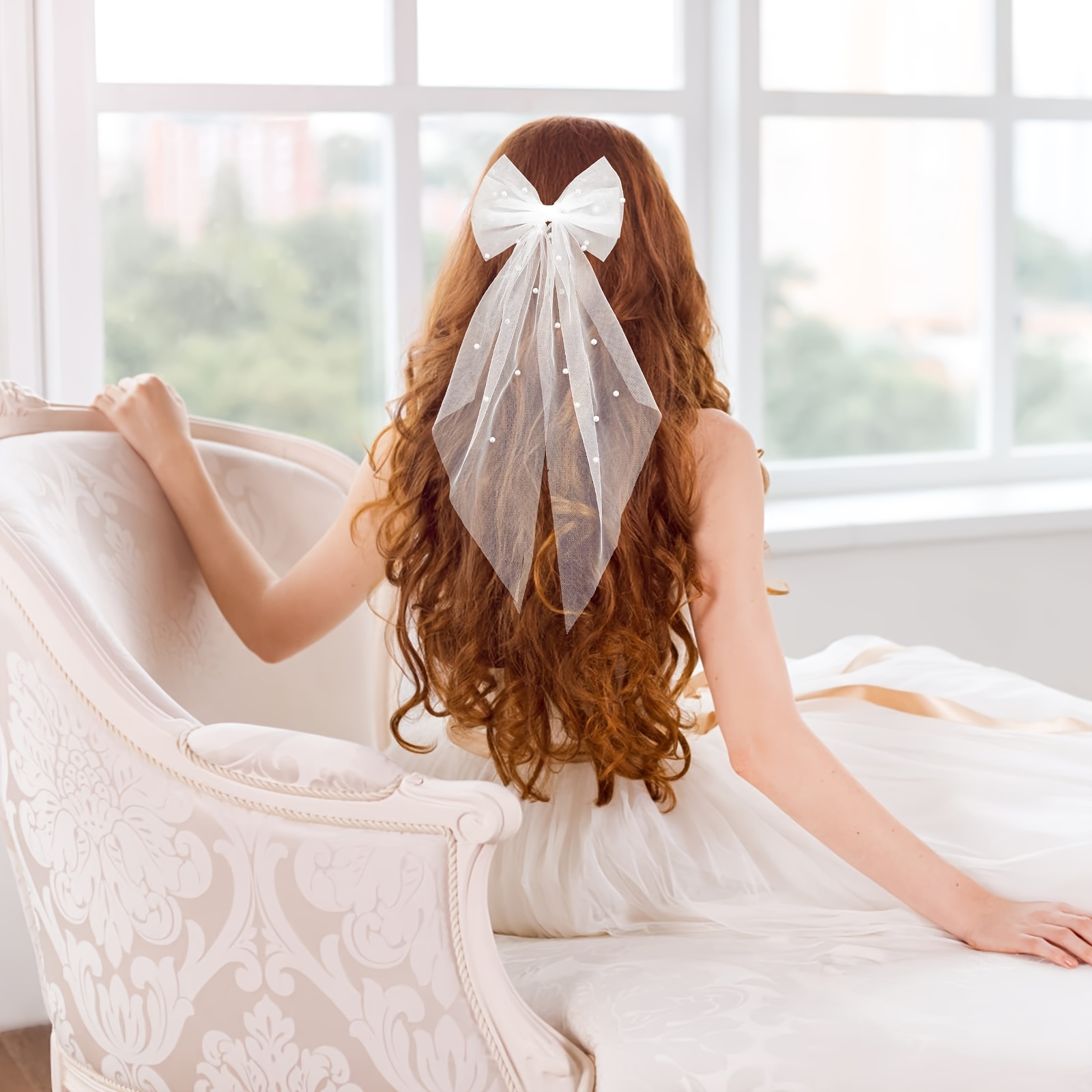 bridal hair accessories bow veil white bow clip bachelor - Temu display picture 1