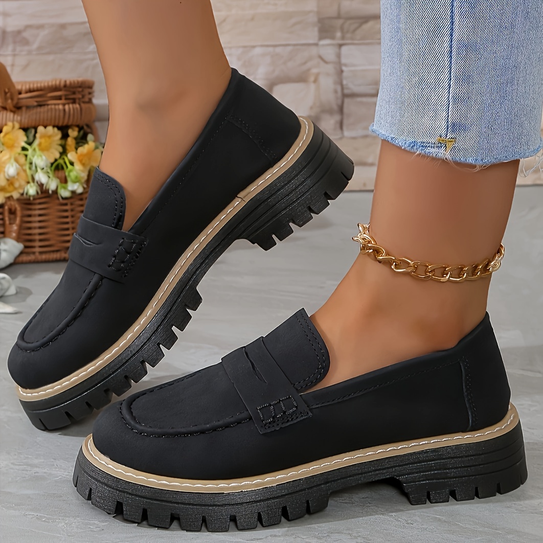 women s solid color platform loafers fashion preppy style details 1