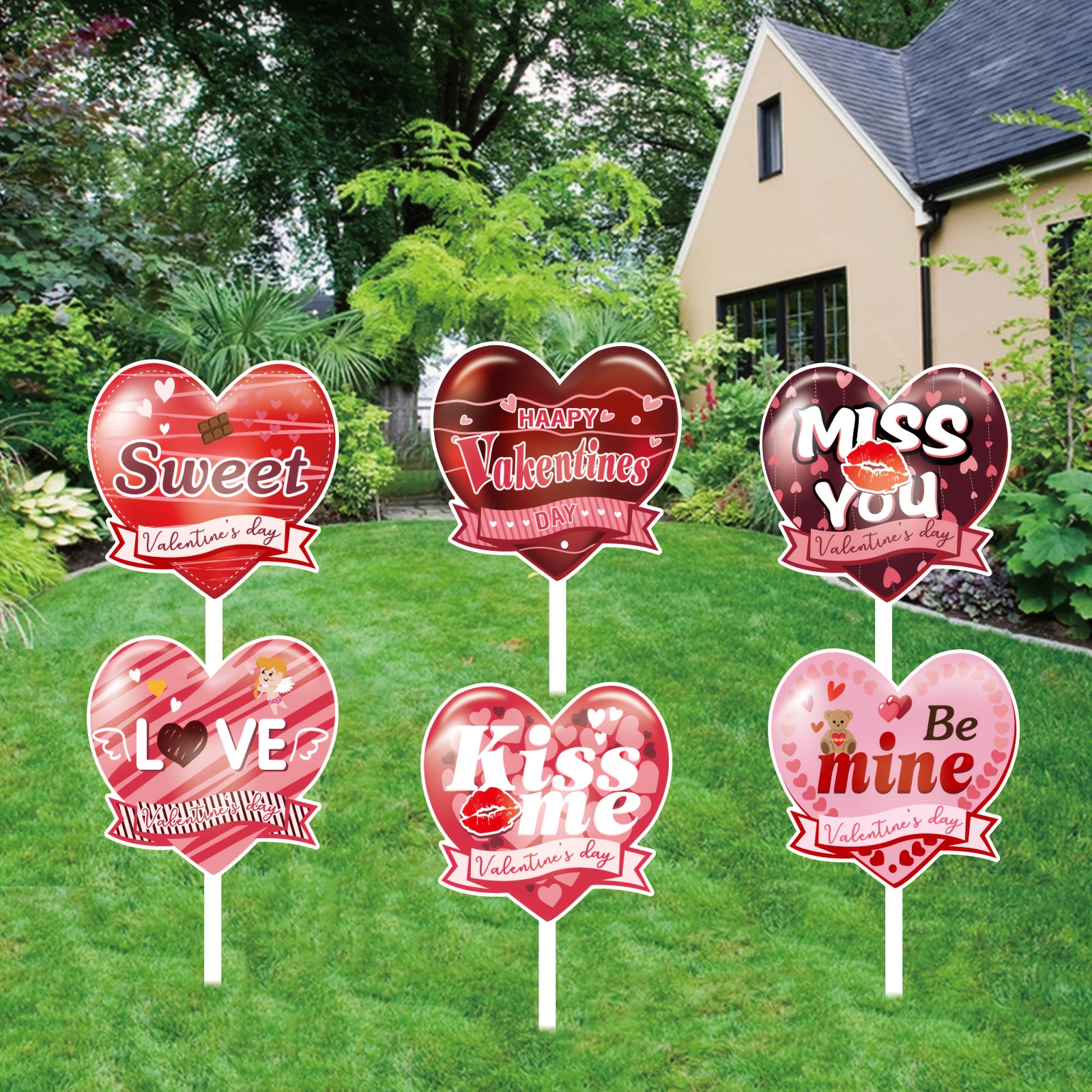 

6pcs 's Day & Signs - Decorations, For & Roadside, No Needed, Plastic, For Weddings & Parties - -shaped Stakes For