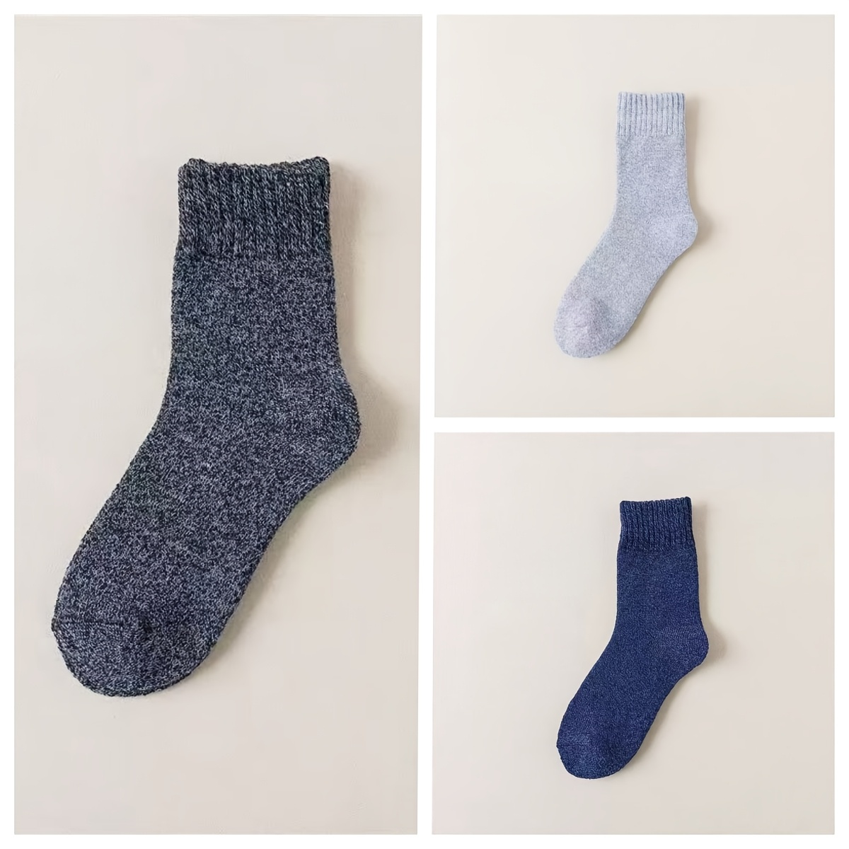 TEMU Men's Thick Wool Blend Socks - Ideal For Fall And Winter, Soft Mid-calf Crew Socks For Cold Weather, Perfect For Casual Or Days | Gift Ready |
