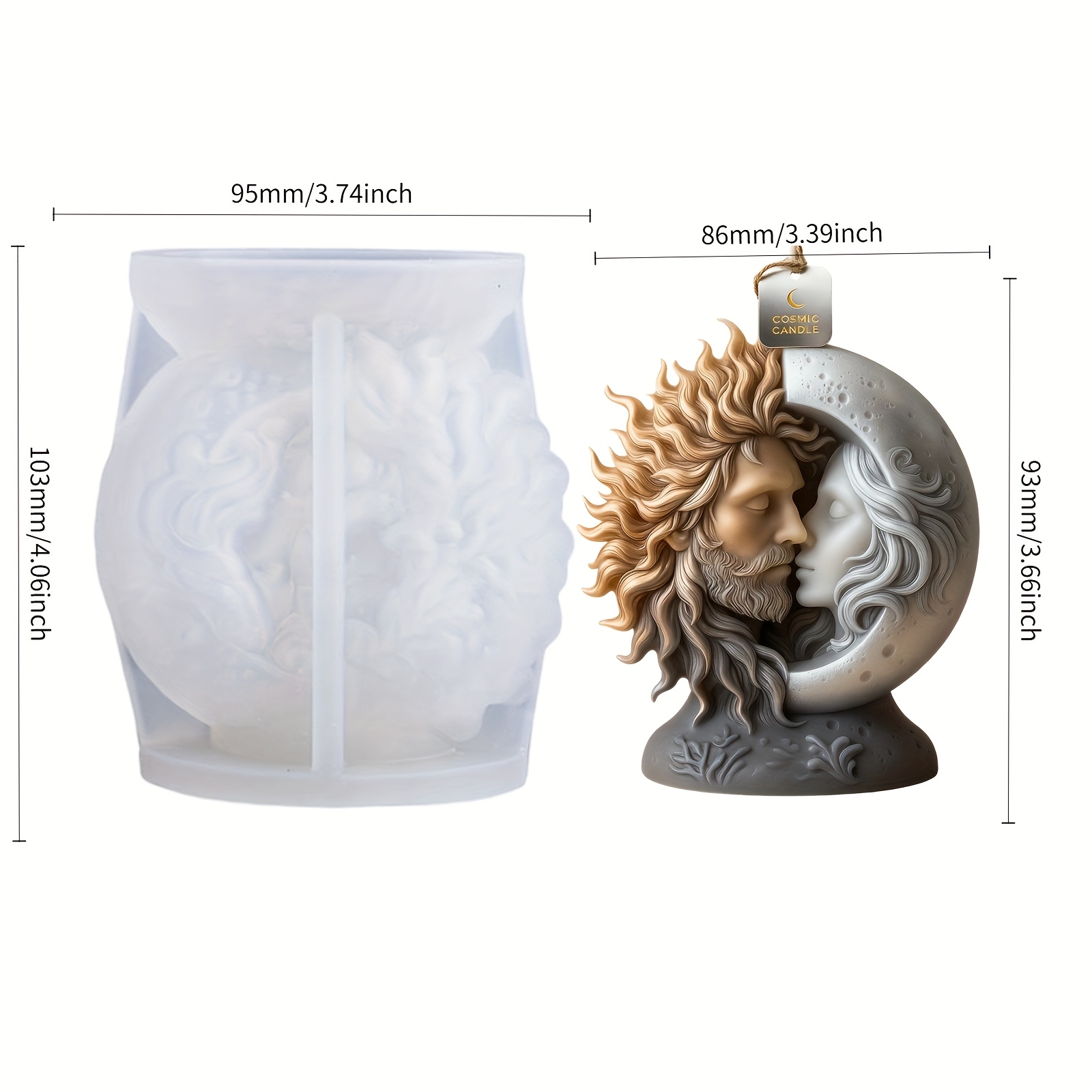 TEMU Resin Silicone Molds, A Sun And Candle Silicone Mold, Featuring A 3d Design Of The Sun And Moon Embracing , With Clear Details Of Hair Strands