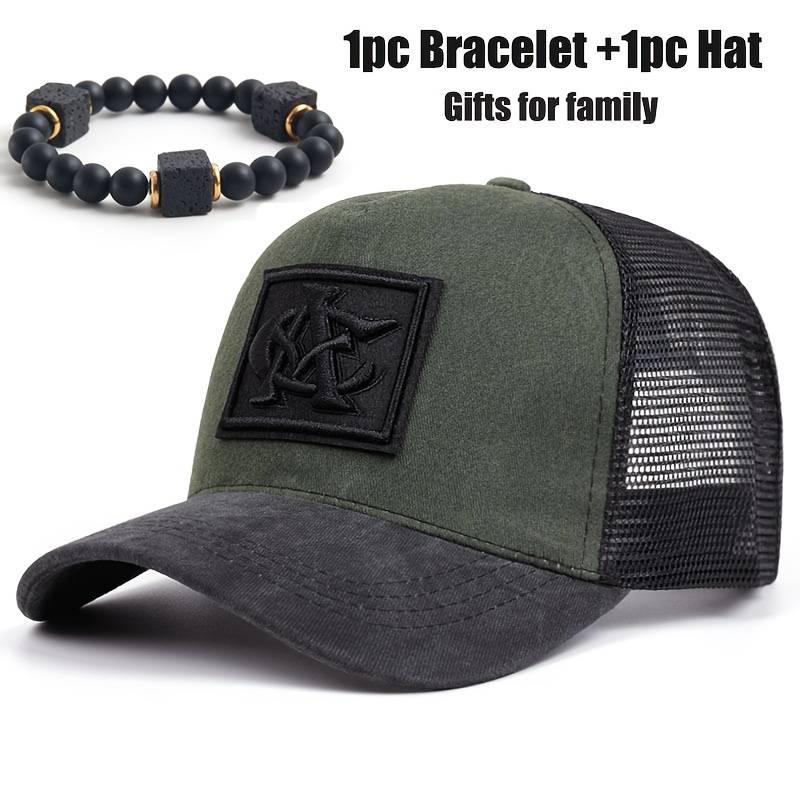Image of 2pcs (1pc Hat And 1pc Bracelet) Unisex Street Style Embroidered Letter Ac Hip-hop Cap, Unisex, Baseball Cap