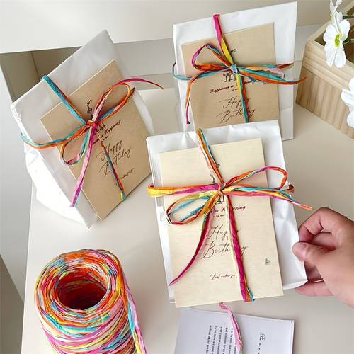 5 yards of hand woven raffia paper cord ice cream color scheme wrapping gifts arranging flowers and tying ribbons