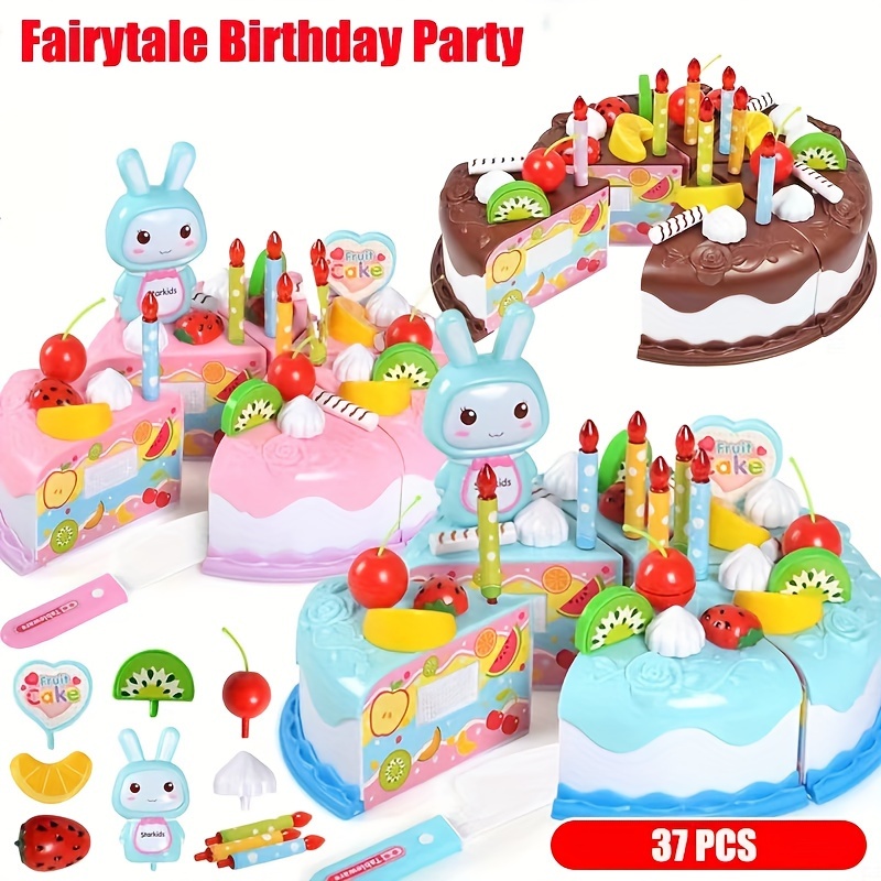

37pcs Simulation Diy Birthday Cake Model, Kitchen Pretend Play Cutting Fruit Food Toy