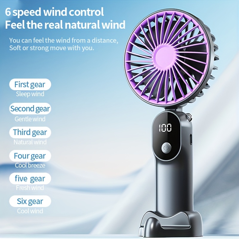 mini portable usb fan with 6 display foldable 3 in 1 handheld neck and desktop fan for travel beach and outdoor use rechargeable lithium battery travel essentials modern aesthetic portable fans Product details 2