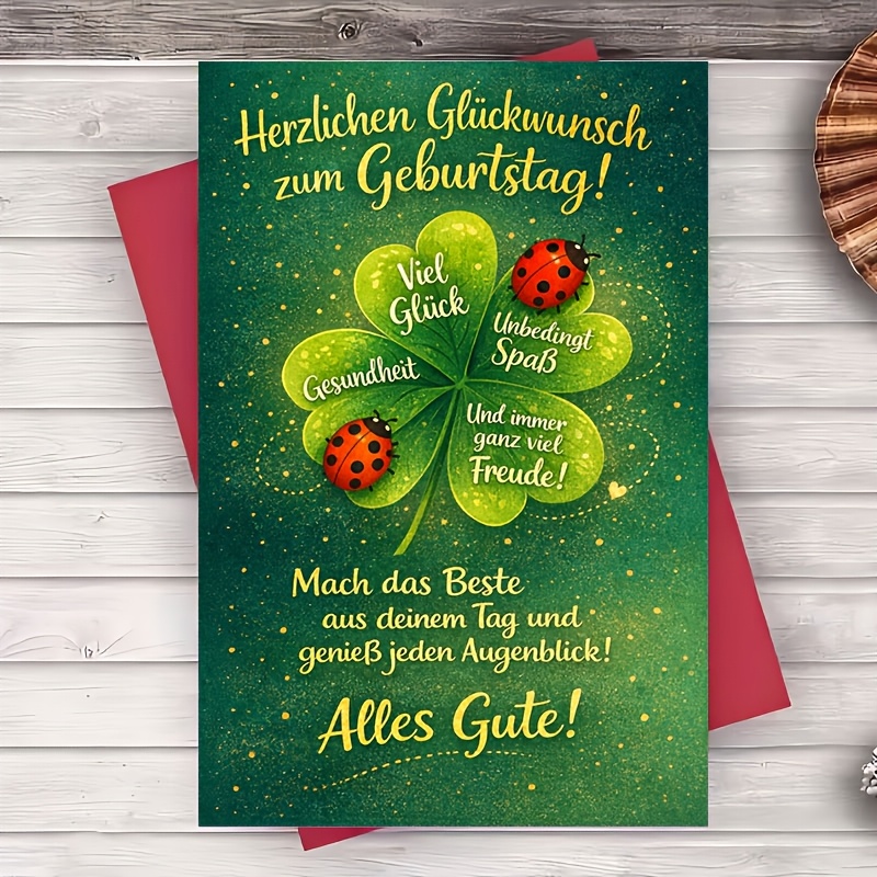 Image of 1 Envelope And 1 Greeting Card Birthday Greeting Card Clover And Ladybug Design For Coworkers Wishes For Party Office Celebration Flat Card Envelope Included