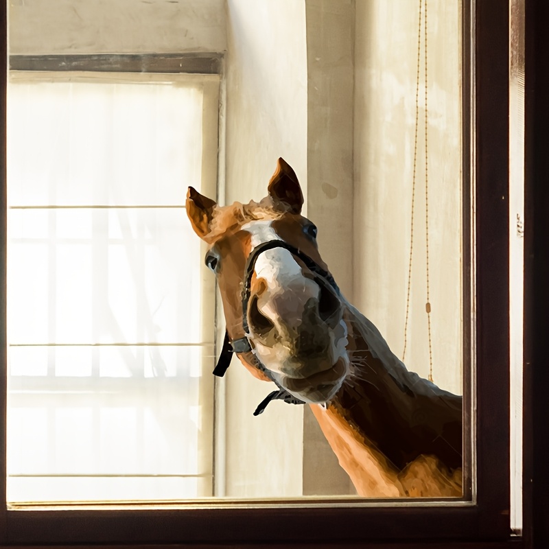 TEMU 1pc Simulated Horse Head Window Sticker, Fun Animal Decorative Glass Sticker, Home Decoration, Window , Adhesive-free Static Sticker