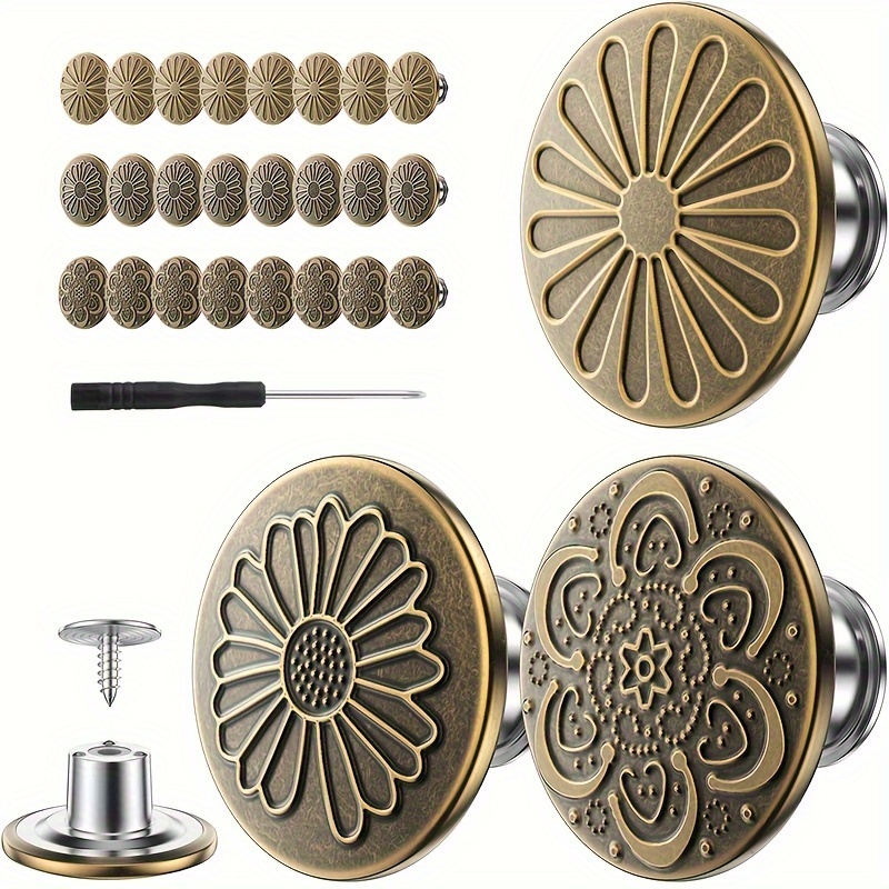 

24-pack No-sew Jeans Buttons, Modern Flat Design, Reusable And Adjustable Metal Denim Waist Button Pins, Easy Clip Snap Tack Button Tightener For Pants - Bronze