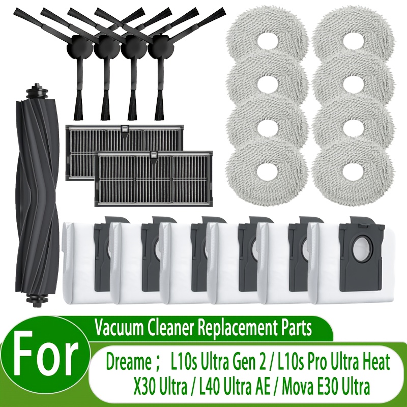 TEMU 21pcs Compatible For L10s 2/l10s Pro /l40 Ultra Ae/x30 Ultra/ E30 Ultra Replacement Parts Kit With Main Brush, 6 Dust Bags, 8 Mop Pads, 4 Side