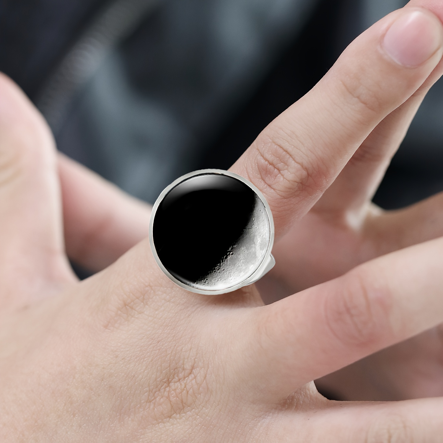 Unisex Adjustable Moon-Inspired Ring, Celestial Design