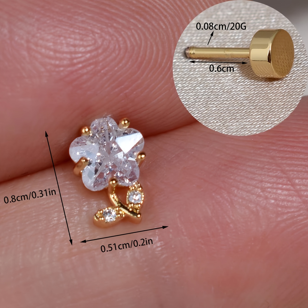 TEMU 1pc 20g Bar Real 18k Gold Plated Screw Back Mini Small Tiny Cartilage Earrings Stud For Women Multiple Piercings Flower 5a Zirconia Anti Tragus