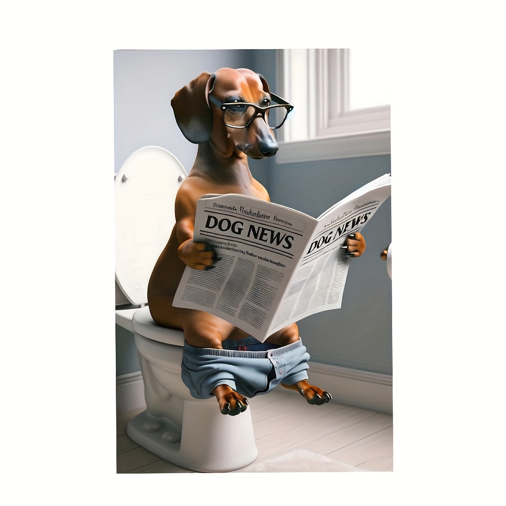 

1pc Sit On The Toilet And Read The Newspaper Creative Dog Poster Portrait Poster Decorative Art Print Home Decoration Creative Wall Art-(frameless)