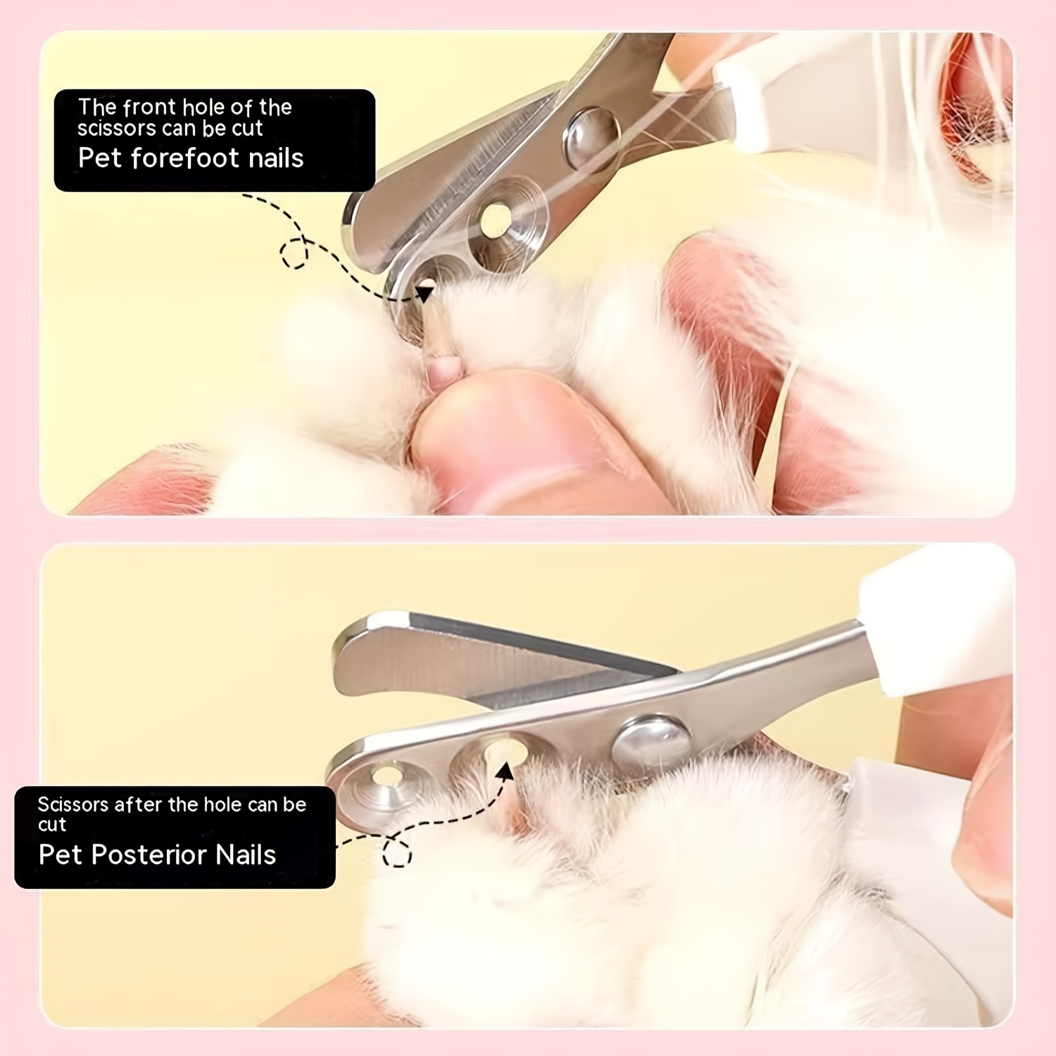 Custom Newly Upgraded Design Cat&Dog Nail Clipper Personalized Two Circular Cutting Holes of Different Size(2mm&4mm)-Avoid Over Cutting Pet Nail Clippers -Professional Paw Trimmer Set for Pet