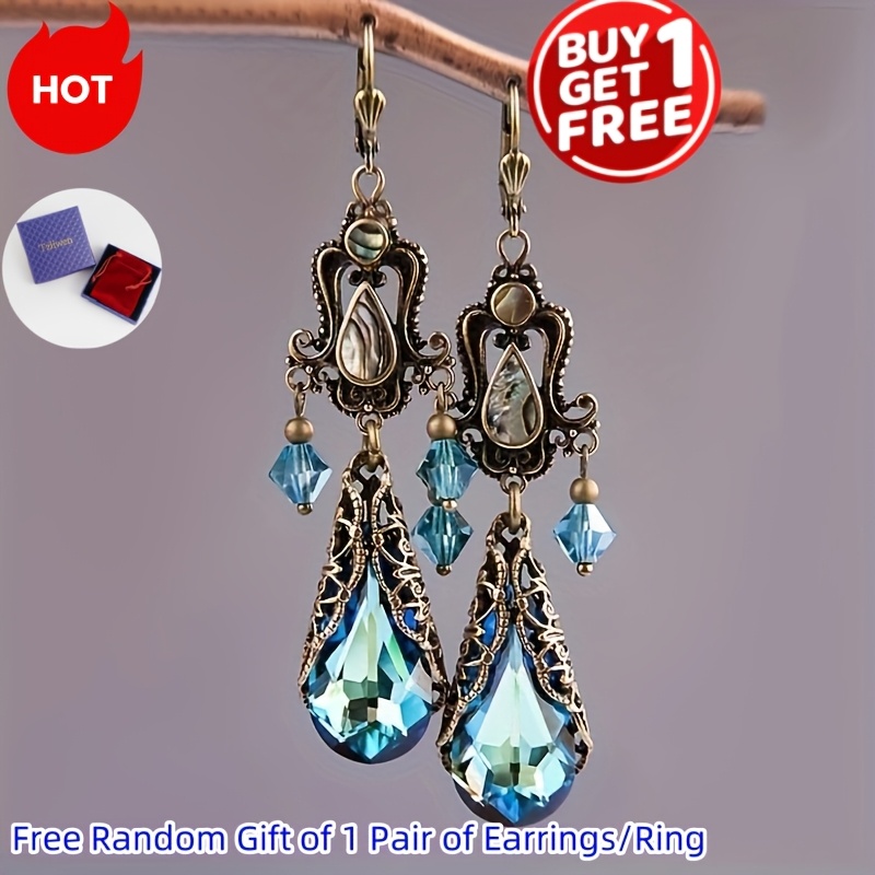 

Elegant Teardrop Synthetic Gems Design Dangle Earrings - Luxury Copper Jewelry For Women