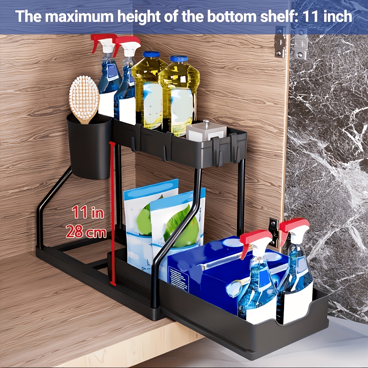 TEMU 2 Pack Under Sink Organizer With Pull-out Sliding Drawers, 2-tier Cabinet Storage Shelf For Bathroom& Kitchen, Space Saving Organizer, Durable