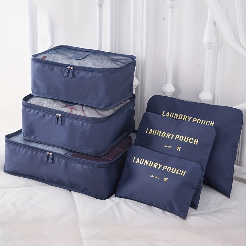 

6 Pcs Letter Pattern Solid Color Bag Sets, Versatile Luggage Bags, Dustproof Packaging Cubes For Travel Use
