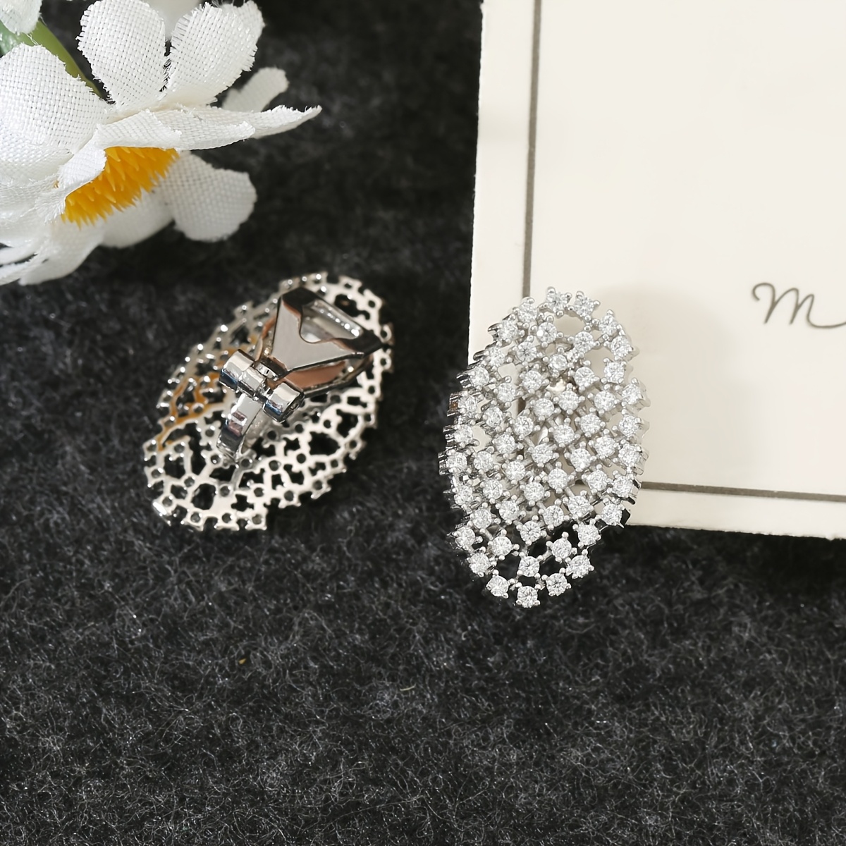 Exquisite Copper Inlaid Zirconia Cross Flower Clip-On Earrings