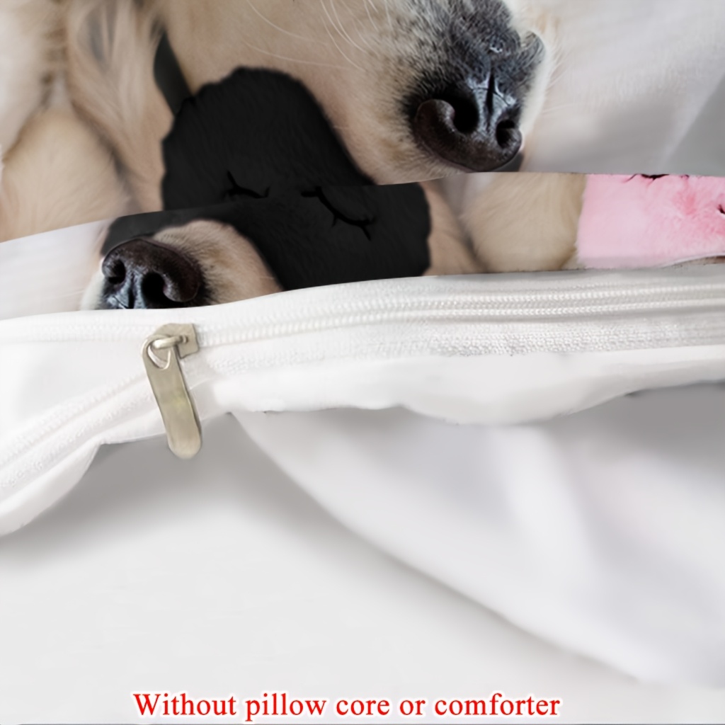 2 3pcs 1 duvet cover 1 2 pillowcase without core couple valentines day romantic golden retriever two   dogs lying on a white bed wearing eye masks funny print soft comfortable bedding set for bedroom dorm room family gift Product details 7