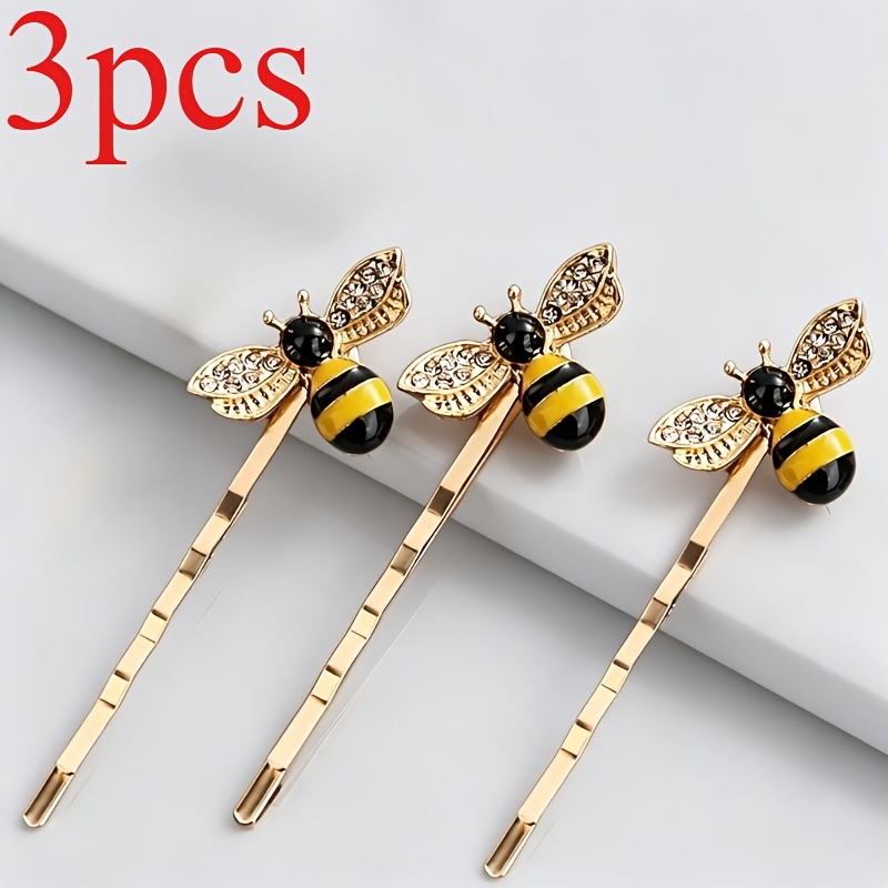 TEMU 3 pinces à cheveux d'abeille, pinces dorées à une barre pour cheveux coupés sur le , pour maintenir les franges, parfaites pour les , les