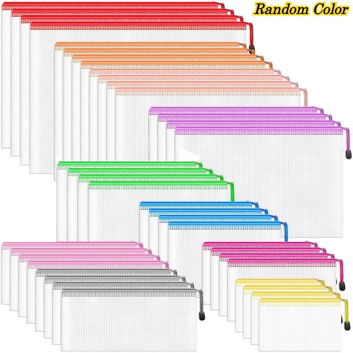 40 Pack Mesh Zipper Pouch Organizer Set, 8 Sizes Clear Plastic Bags For Storage, Travel Toiletries, Office & School Supplies (random Colors)