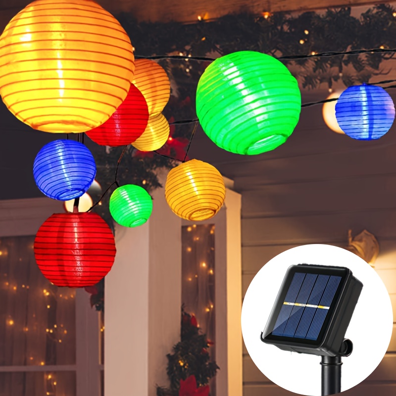 

1pc 25.6ft 30led Solar Lantern String Lights, Garden Lantern, String Lights Fair Lights With Fabric Lantern Exterior And Interior Decoration For Christmas, Garden, Home, Yard (colorful)