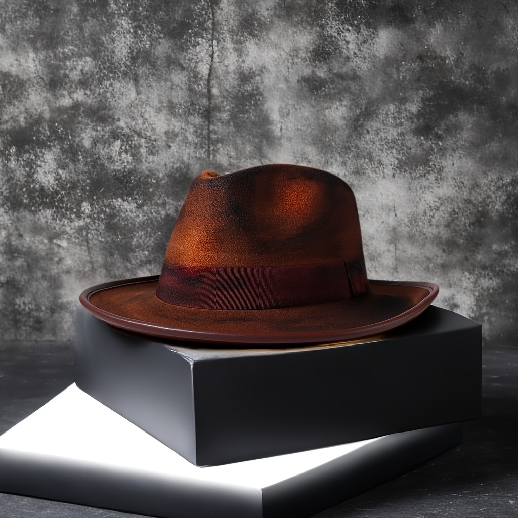 

Chapeau fedora pour hommes vintage et usé avec large bord - Taille ajustable - Style original - Mélange de coton - Tissu tissé