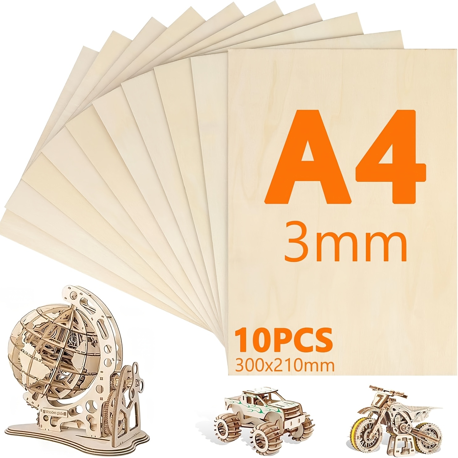 10pcs Of A4 Plywood, 300mm X 210mm Plywood, 3mm Plywood, Craft Wood Board, Suitable For Carving, Model Making, Laser Cutting, Pyrography, Decoration, Painting