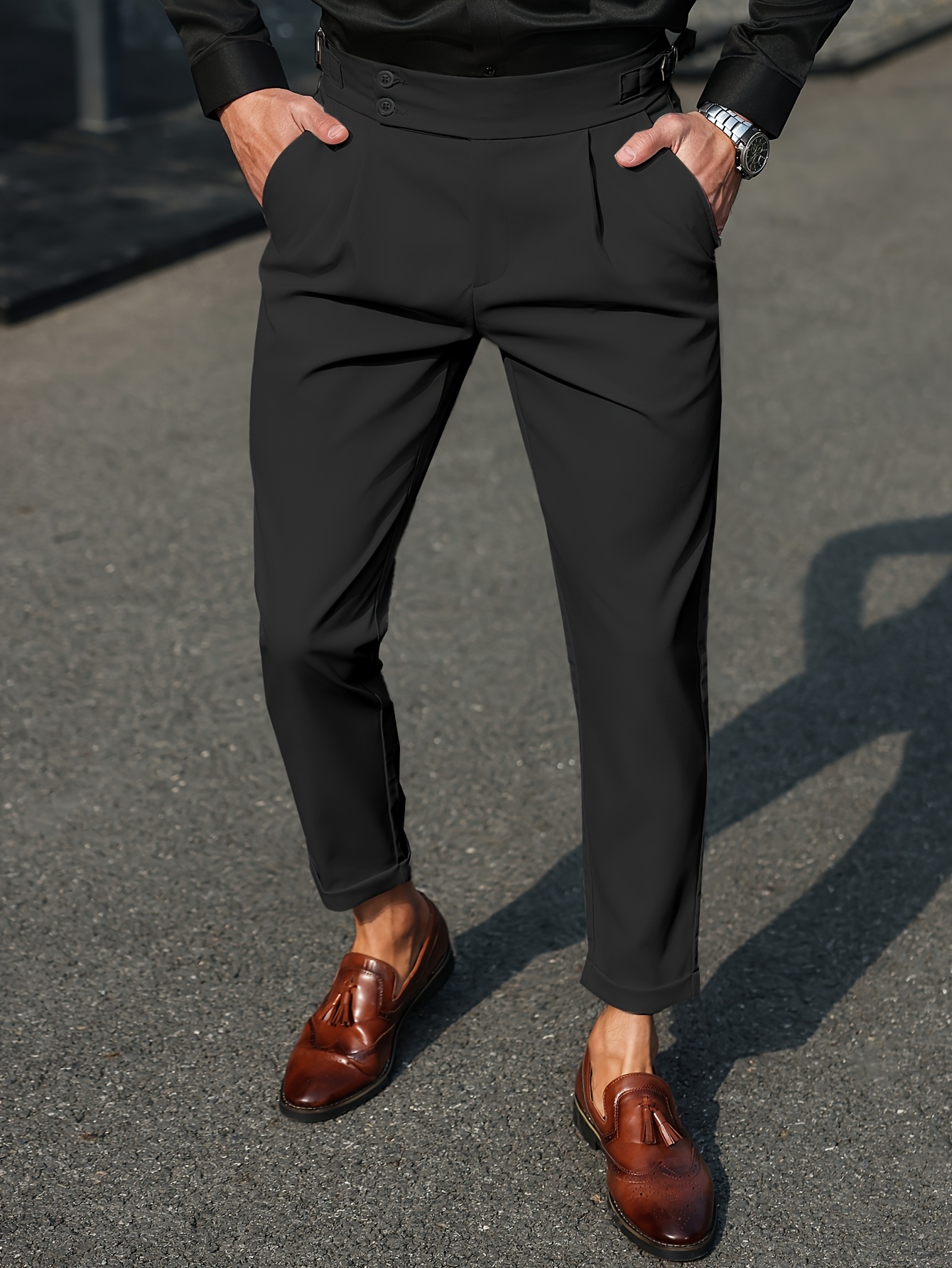 2pcs mens solid color slant pocket suit pants regular waist - Temu Mauritius