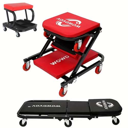 WheelX 36" Foldable Mechanic's Creeper Seat – 6 Casters, Padded, 340lb Capacity
