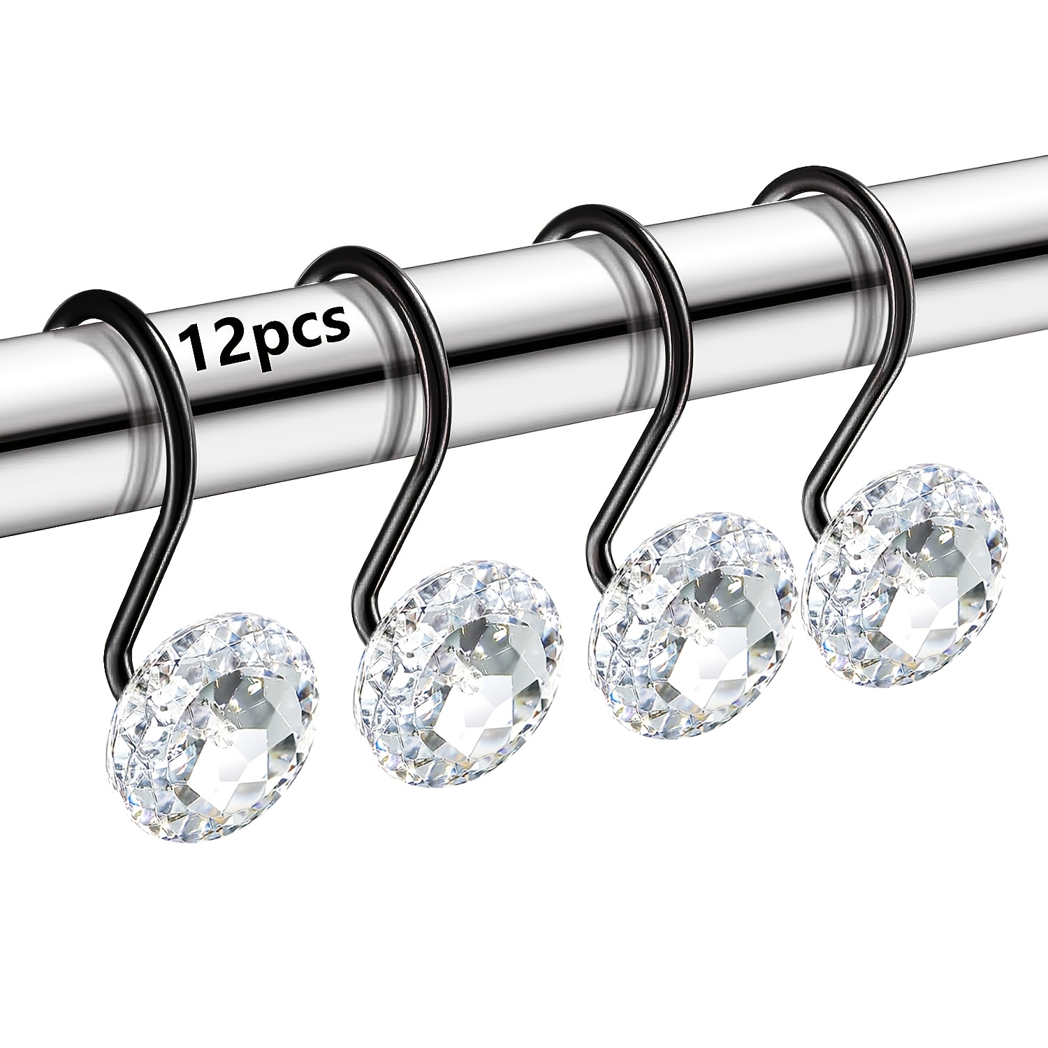 TEMU 12pcs Small Sequined Shower Curtain Hooks, Decorative Shower Curtain Hooks, Can Slide , Strong Load-bearing Capacity, Not Easy To Rust, Bathroom Accessories