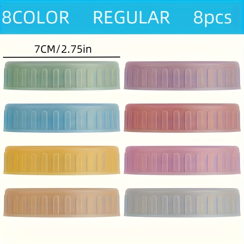 TEMU 8pcs Leak-proof 7cm & 8.6cm Mason Jar Lids - Colorful Plastic Regular Mouth Can Lids With Sealing Rings, Reusable For Canning Jars And Lidded Glass Jars