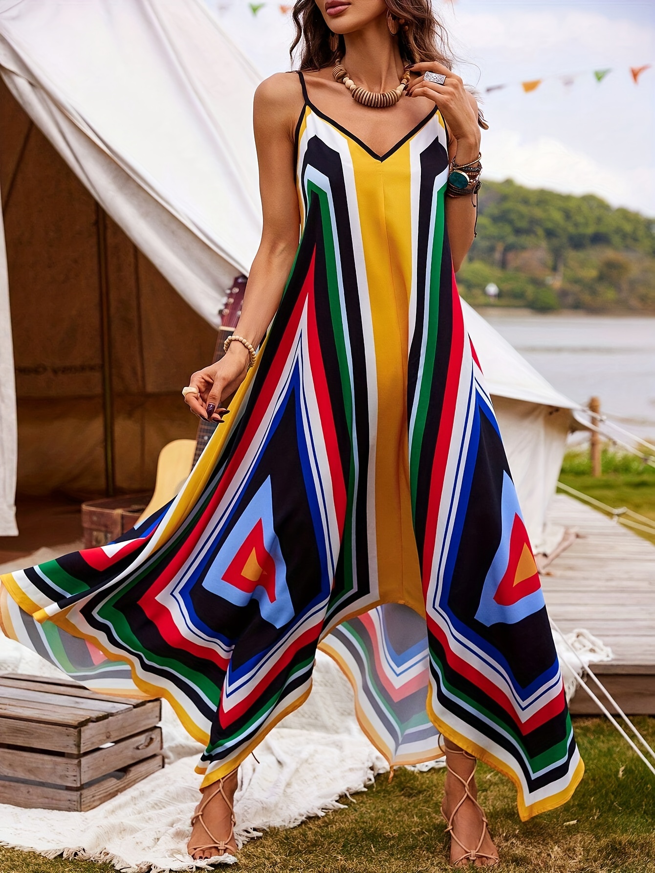 striped asymmetrical dress Hacienda Stripe Asymmetric Draped Dress