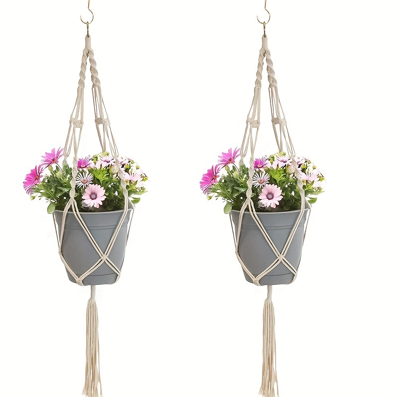 

Chic Macrame Plant Hangers - Set Of 2, Durable Cotton Rope Swing For Indoor & Outdoor Potted Plants - Ideal For Home Decor, Patios, And Gardens Plant Hangers Outside Hanging Planters For Indoor Plants