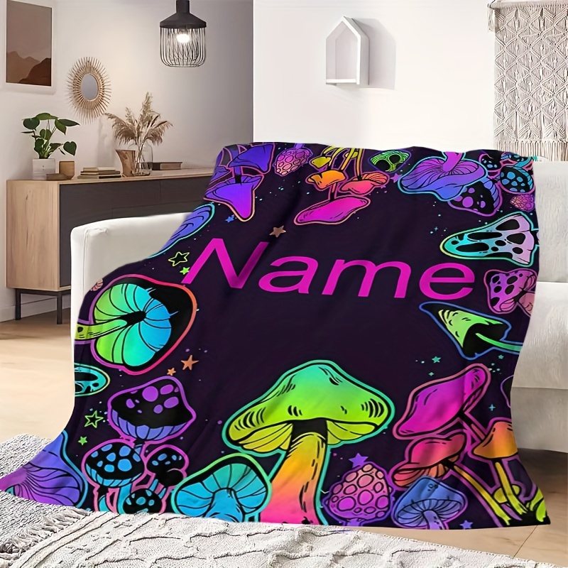 

Personalized Mushroom Blanket With Custom Name - Soft, Allergy-friendly Polyester, Perfect For Travel & Camping