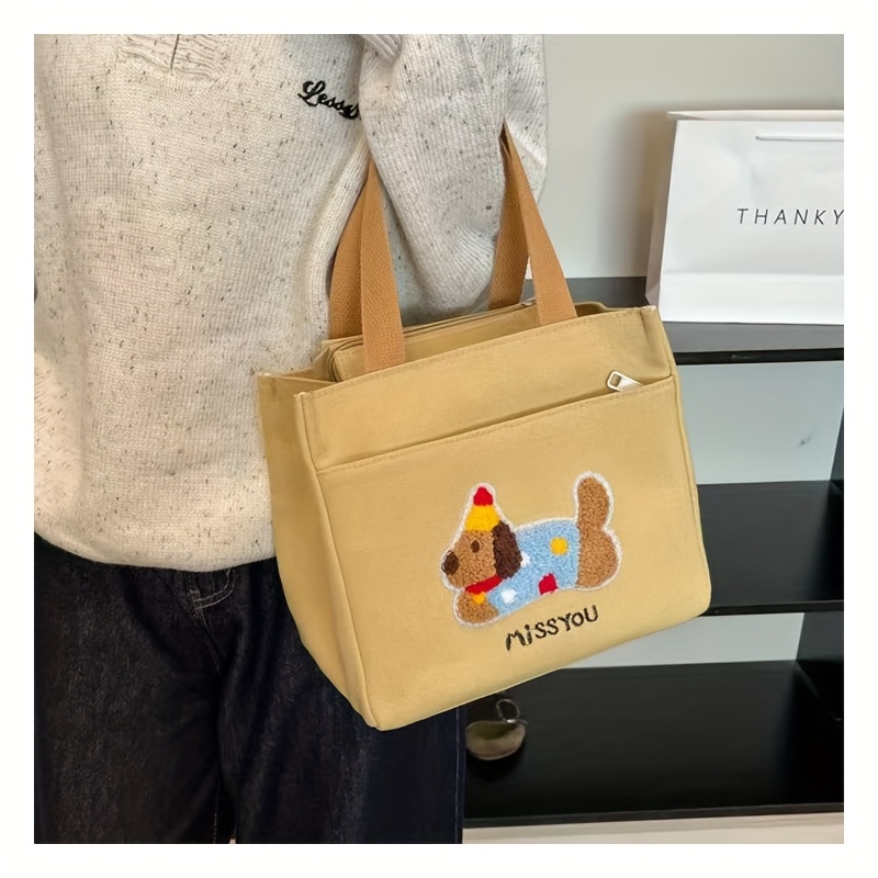 Cartoon Dog Canvas Lunch Bag with Large Capacity