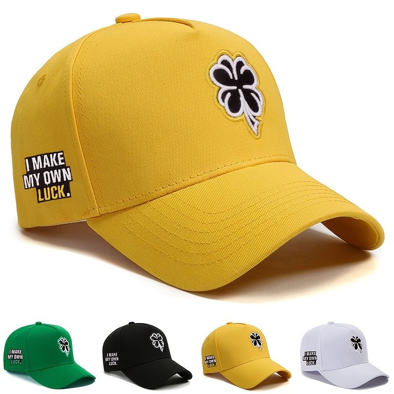 1 embroidered on front i make luck embroidery on side five panel green baseball cap unisex trucker hat breathable and adjustable golf hat for men and women summer fashion curved brim mens y2k couples hat Product details 0