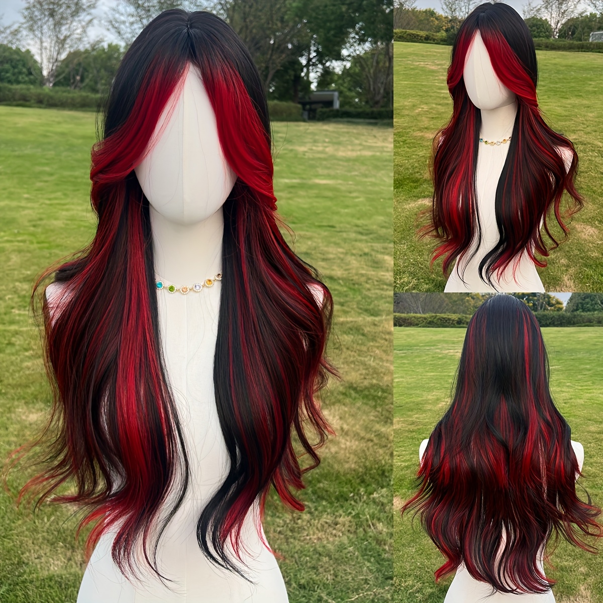 TEMU 24-inch To Purple Gradient Body Wave Synthetic Wig With Air Bangs & Curly Ends - High-density, , For Cosplay, Parties, Weddings | , Loose Wave Style