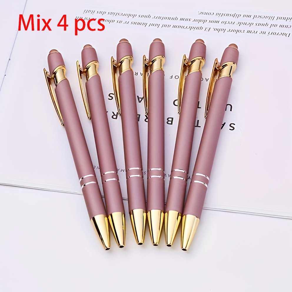 4pcs Metal Capacitive Stylus Pens, Retractable Ballpoint Pens With Medium Tip, Rose , Smooth And Aesthetic Writing, Ideal For Office Use And Gifting, Black Ink