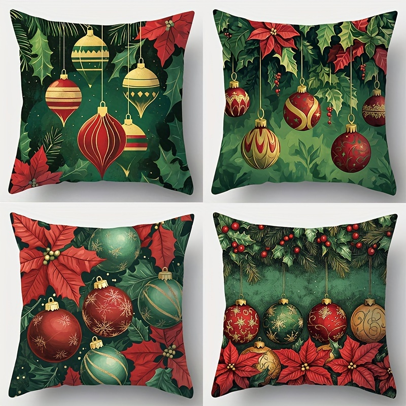 

4pcs, Christmas, Christmas Poinsettia, Pattern Pillowcase, Waist, 17.72 X 17.72 Inches, Suitable For Room Decoration, Office Decoration, Living Room Decoration, Sofa Decoration, No Pillow .