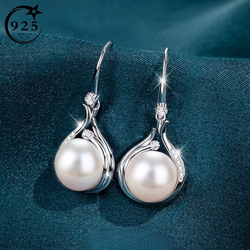 Image of S925 Silver Earrings For Women Natural Hook Elegant Style Men's Gift For Girlfriend Proposal Engagement Wedding Anniversary