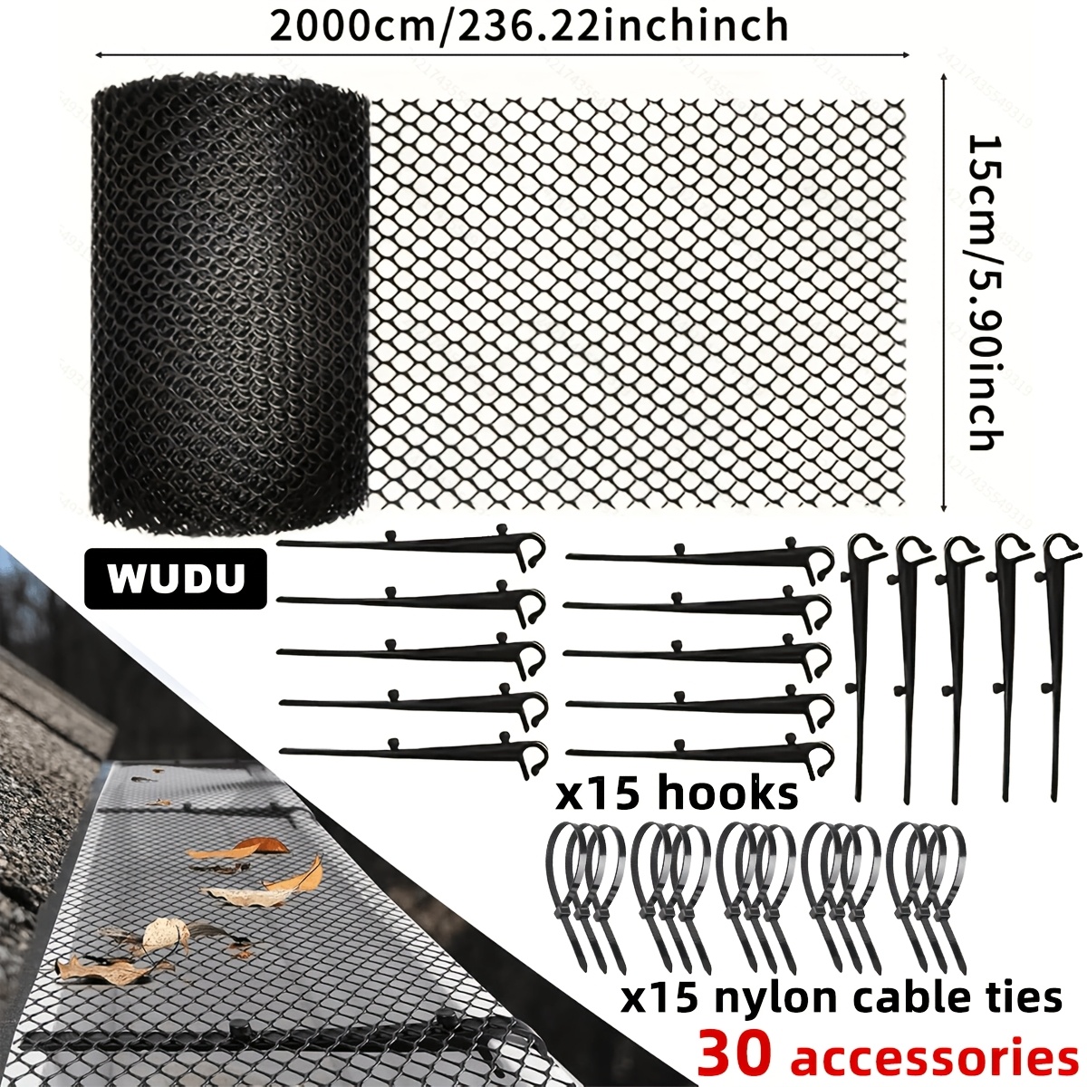TEMU Protection de drain en plastique durable (avec crochets et attaches de type zip) pièces - Filtre en plastique pour feuilles et branches, clôture