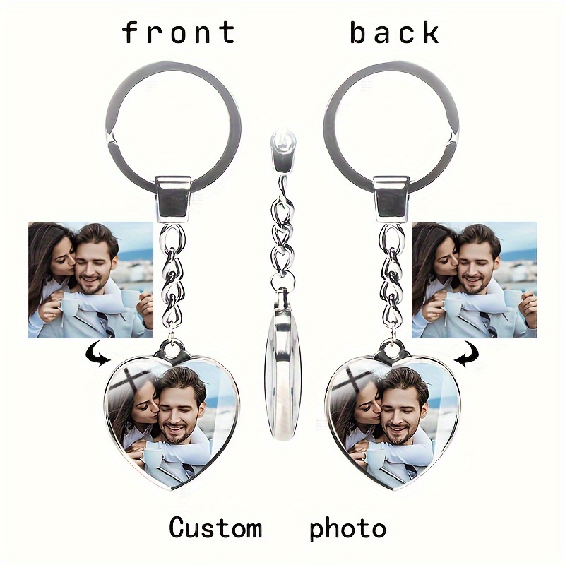 

1pc, Personalized Photos Party Decorations Gifts, Double-sided Heart-shaped Car Keychains Gifts For Girlfriends, Souvenirs Family Gifts Friends Holiday Pendants Couple Gifts