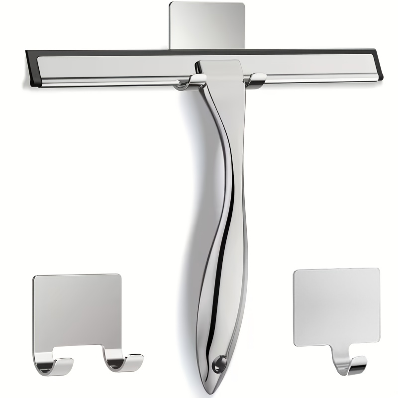 TEMU 10-inch Stainless Steel Shower Squeegee With - Ergonomic Handle, Durable And Multifunctional, Suitable For Glass Doors, Mirrors, Tiles -