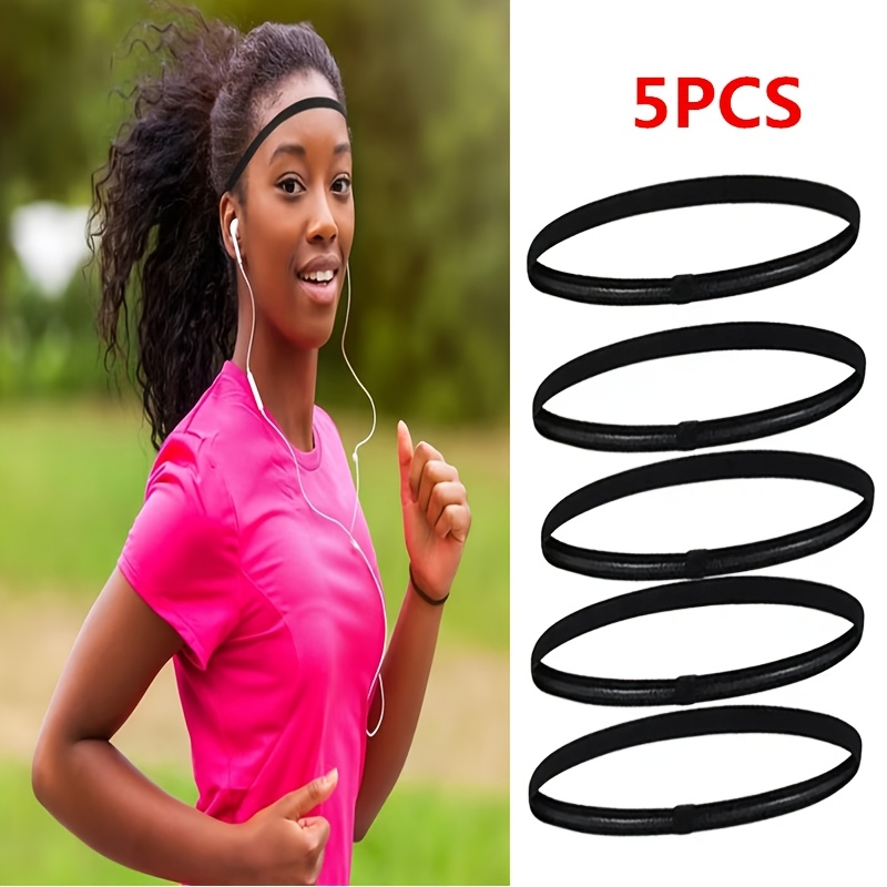 TEMU Fascie per capelli sportive da esterno 5 pezzi, Fascie per capelli sottili traspiranti antiscivolo, Fascie elastiche sportive nere, Fascie