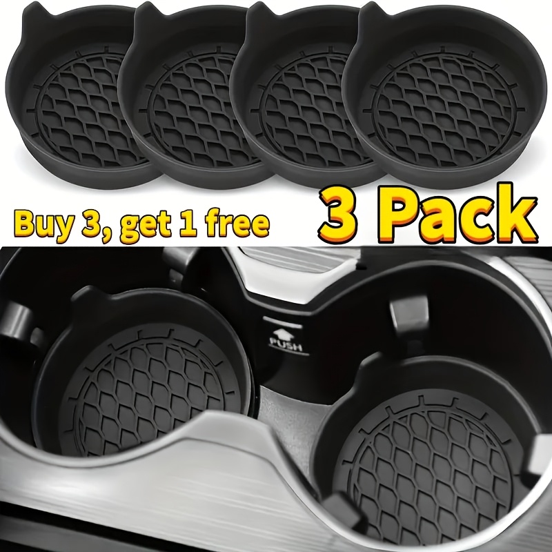 TEMU 3-pack (buy 3, Get 1 Free) Car Silicone Cup Mat Waterproof Coaster Universal Round Car Storage Slot Anti-slip Pad Center Console Cup Holder Base