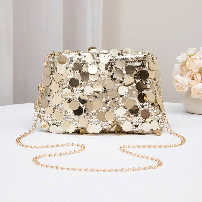 elegant golden sequin evening clutch bag women adjustable Temu