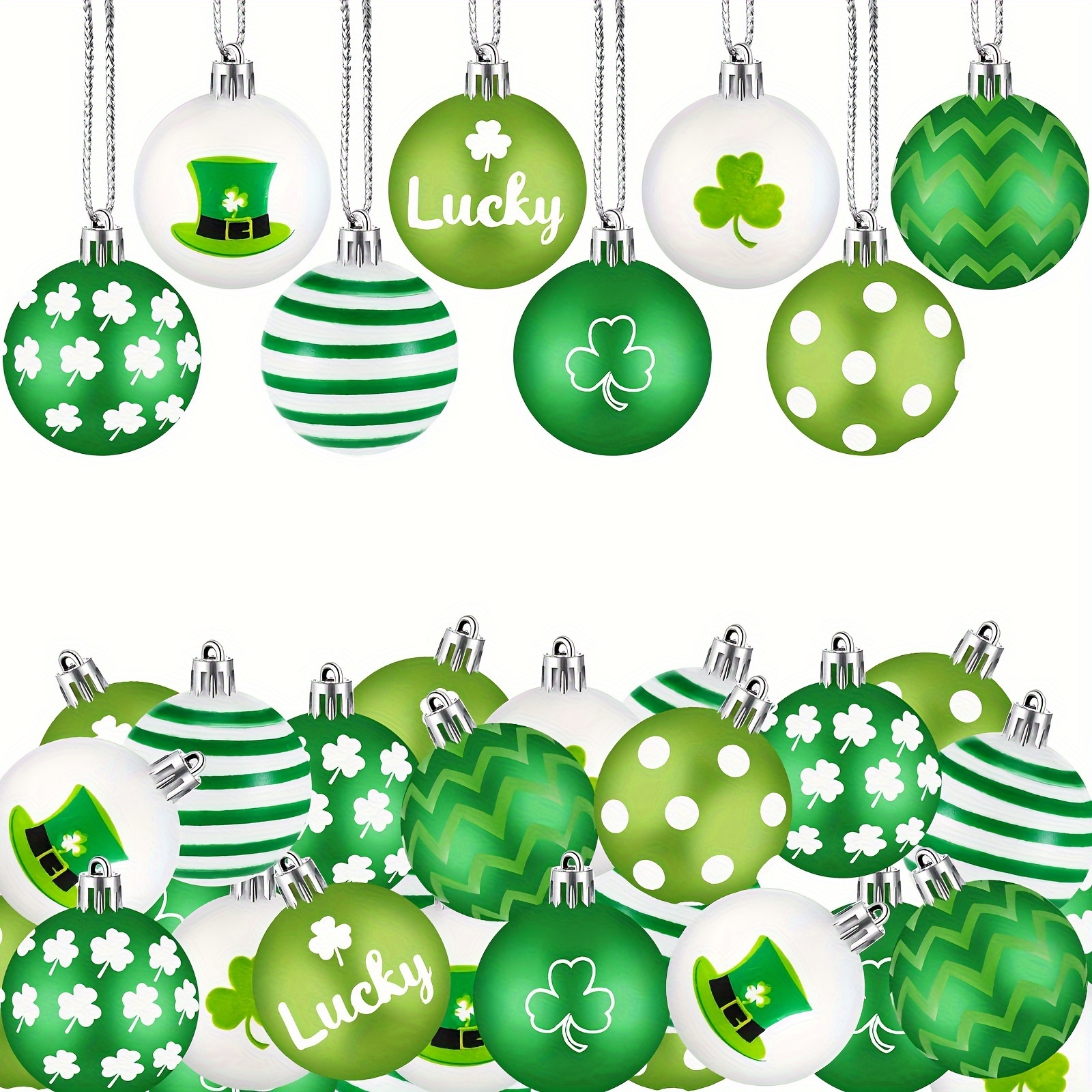 

24pcs St. Patrick's Day Mini Ball Ornaments For Tree, Green Ball Ornaments, Assorted Plastic Irish Ornaments, Saint Patrick Day Decoration For Tree, Party Supplies, 3cm/1.18